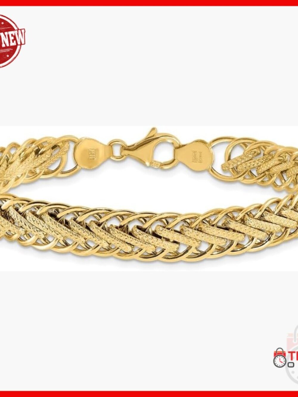 14K Yellow Gold Polished Textured Fancy Link Chain Bracelet 7.75 Inches